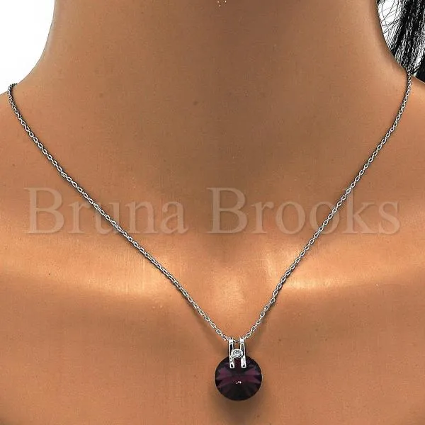 Rhodium Plated Fancy Necklace, with Swarovski Crystals and Micro Pave, Rhodium Tone