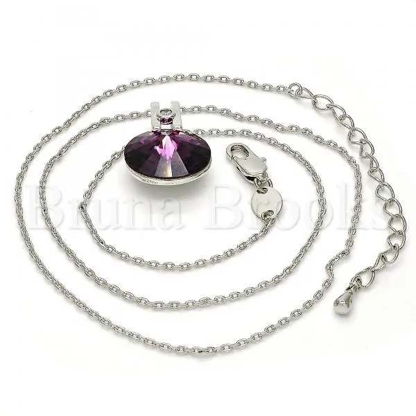 Rhodium Plated Fancy Necklace, with Swarovski Crystals and Micro Pave, Rhodium Tone