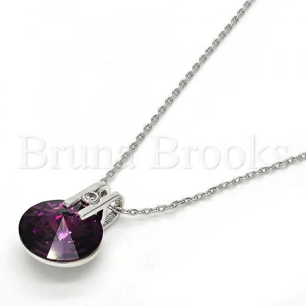 Rhodium Plated Fancy Necklace, with Swarovski Crystals and Micro Pave, Rhodium Tone