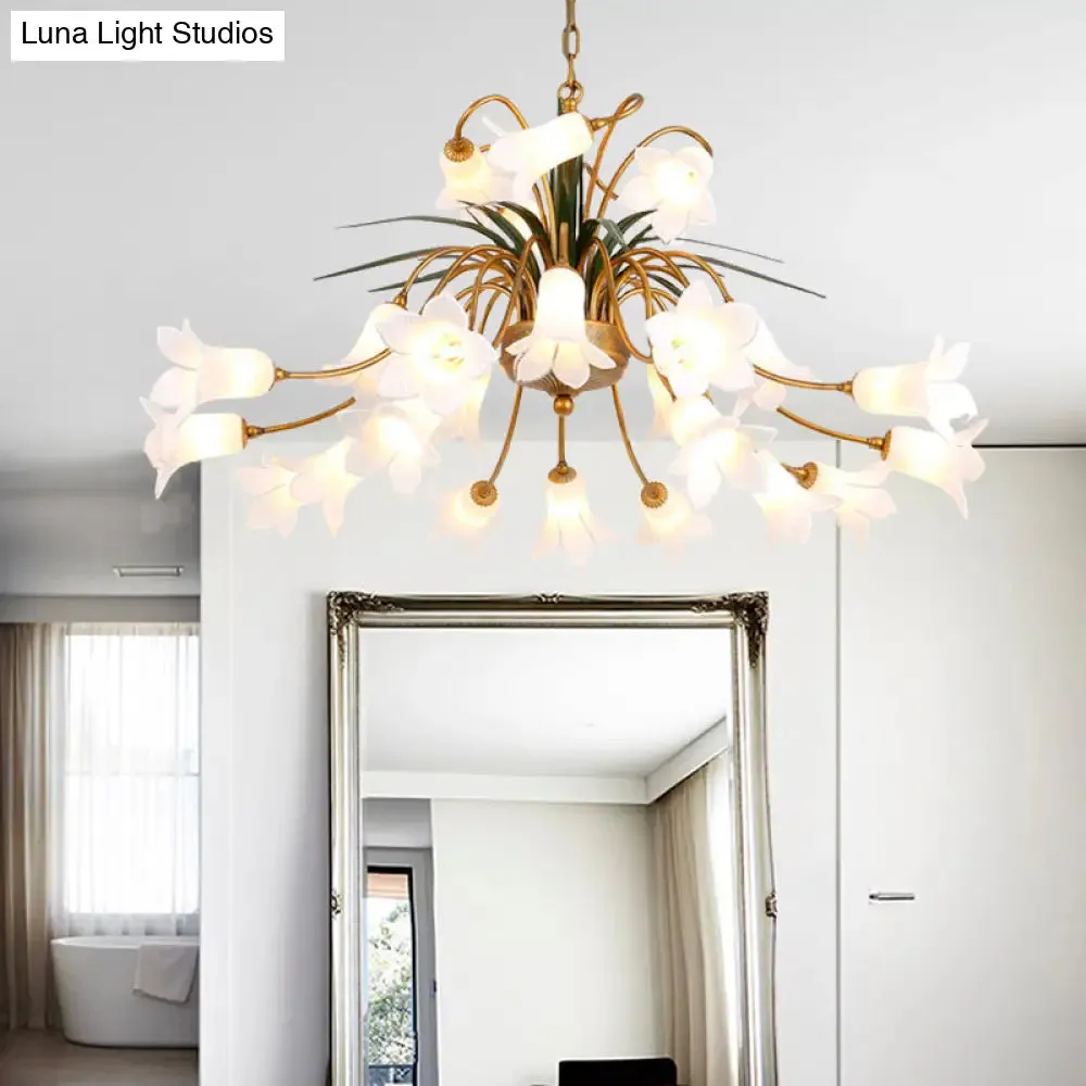 Romantic Metal Tulip/Lily Chandelier Light Fixture - 25-Light LED Ceiling Pendant in Brass for Living Room