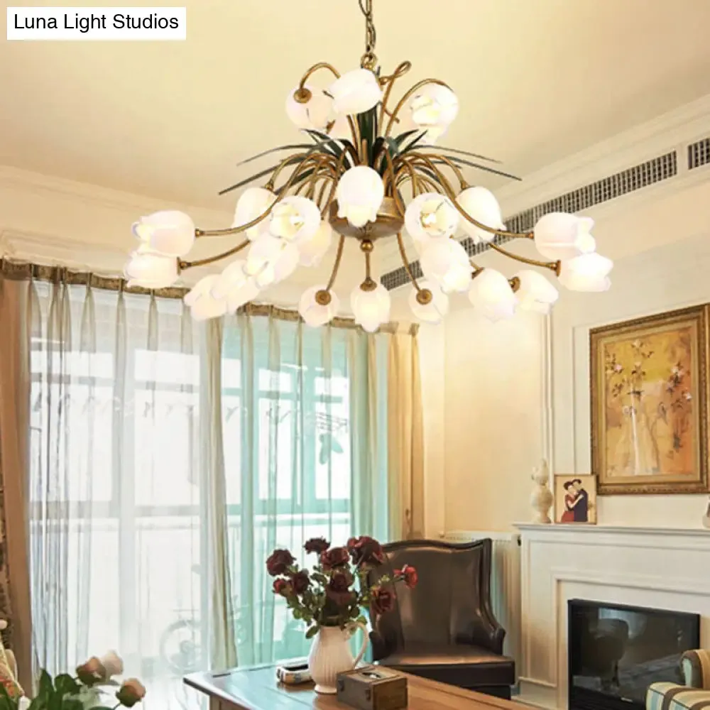 Romantic Metal Tulip/Lily Chandelier Light Fixture - 25-Light LED Ceiling Pendant in Brass for Living Room