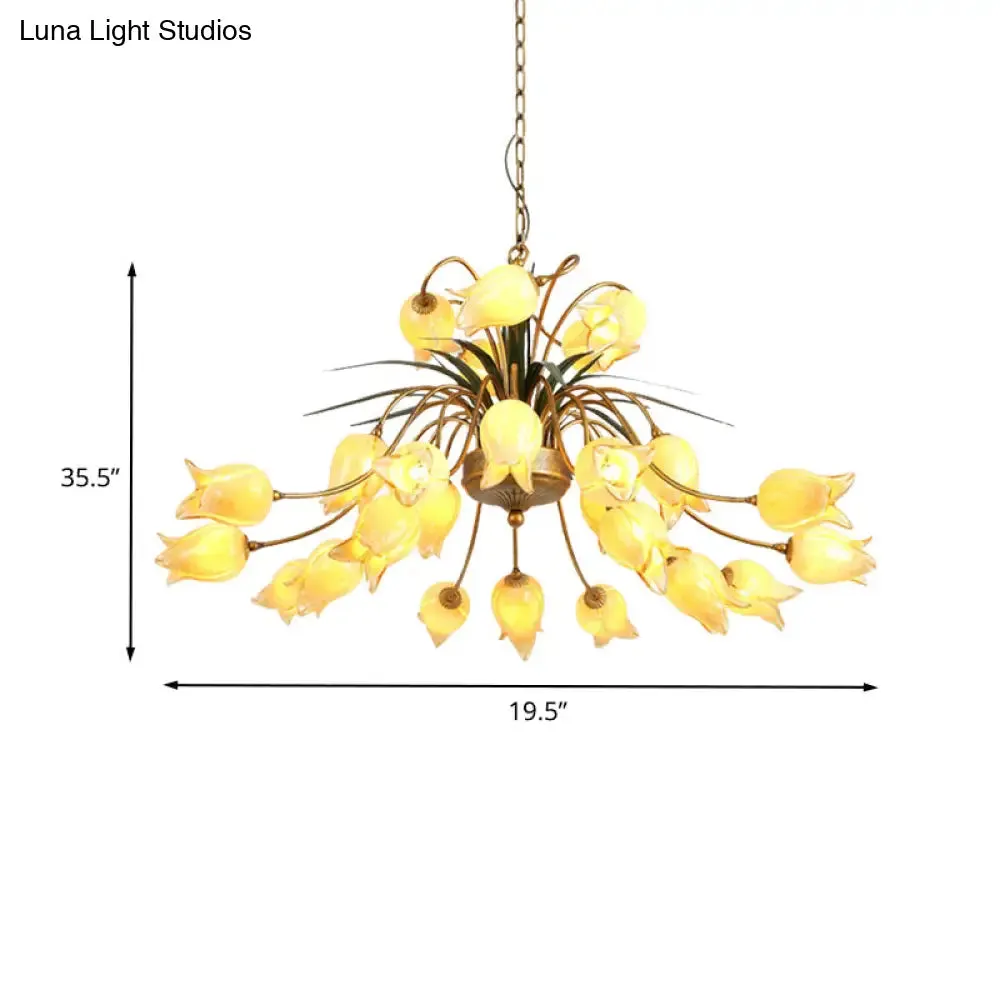 Romantic Metal Tulip/Lily Chandelier Light Fixture - 25-Light LED Ceiling Pendant in Brass for Living Room