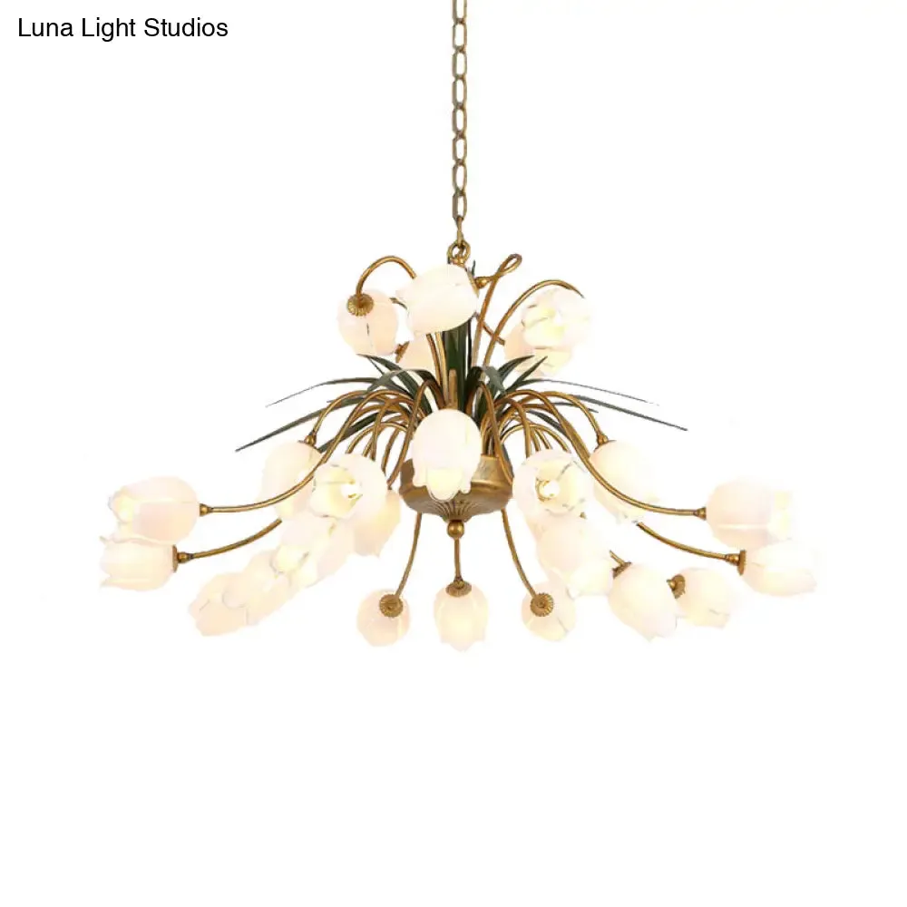 Romantic Metal Tulip/Lily Chandelier Light Fixture - 25-Light LED Ceiling Pendant in Brass for Living Room