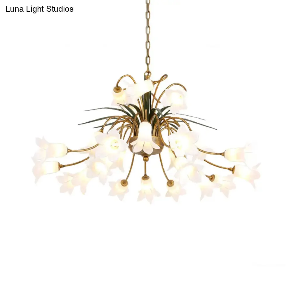 Romantic Metal Tulip/Lily Chandelier Light Fixture - 25-Light LED Ceiling Pendant in Brass for Living Room