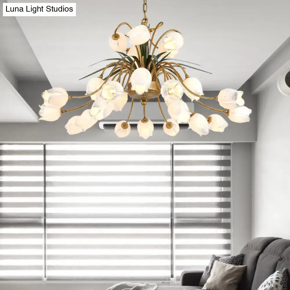 Romantic Metal Tulip/Lily Chandelier Light Fixture - 25-Light LED Ceiling Pendant in Brass for Living Room