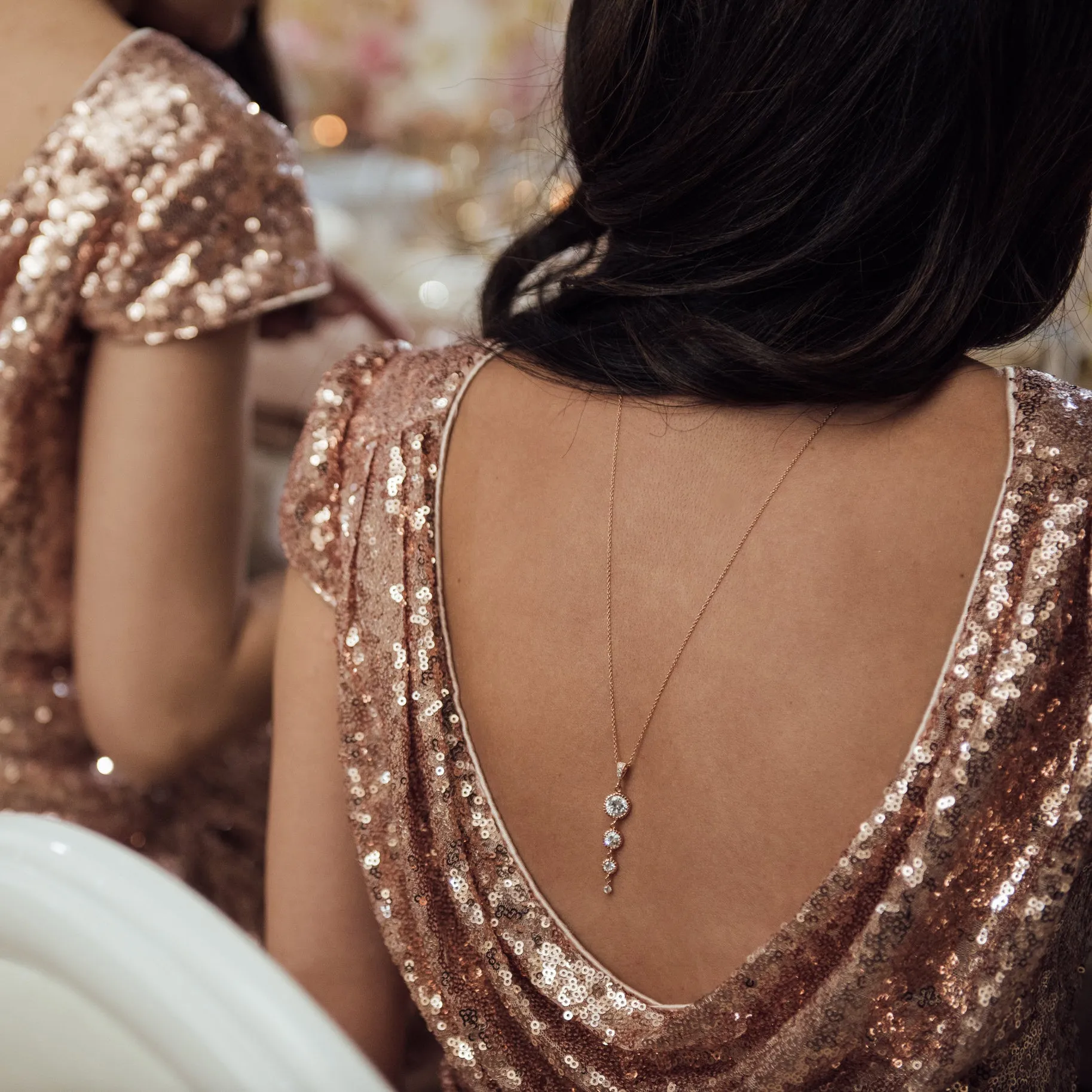 Rose gold bridal back necklace for low back wedding dress
