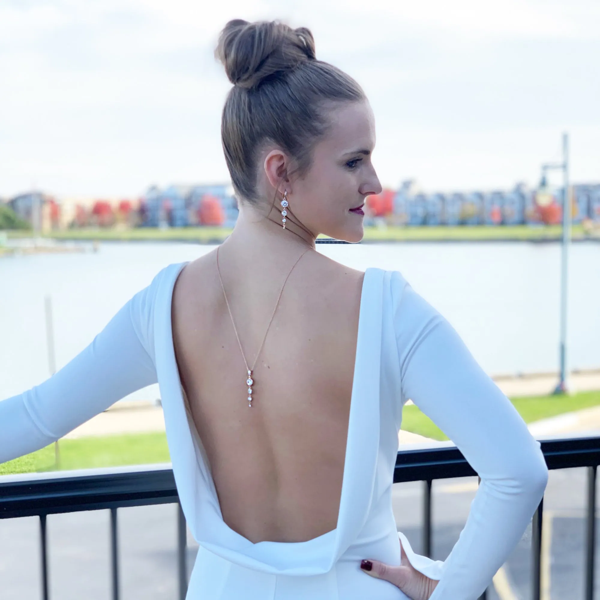 Rose gold bridal back necklace for low back wedding dress