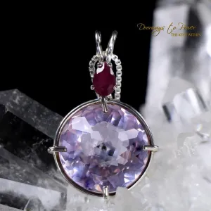 Ruby Lavender Quartz & Red Ruby Radiant Heart Pendant