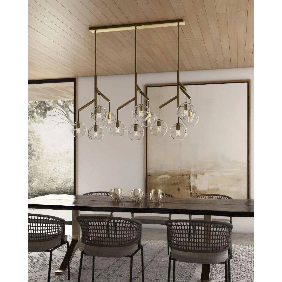 Sedona 63 in. 12 Lights LED Chandelier Aged Brass Finish Clear Glass