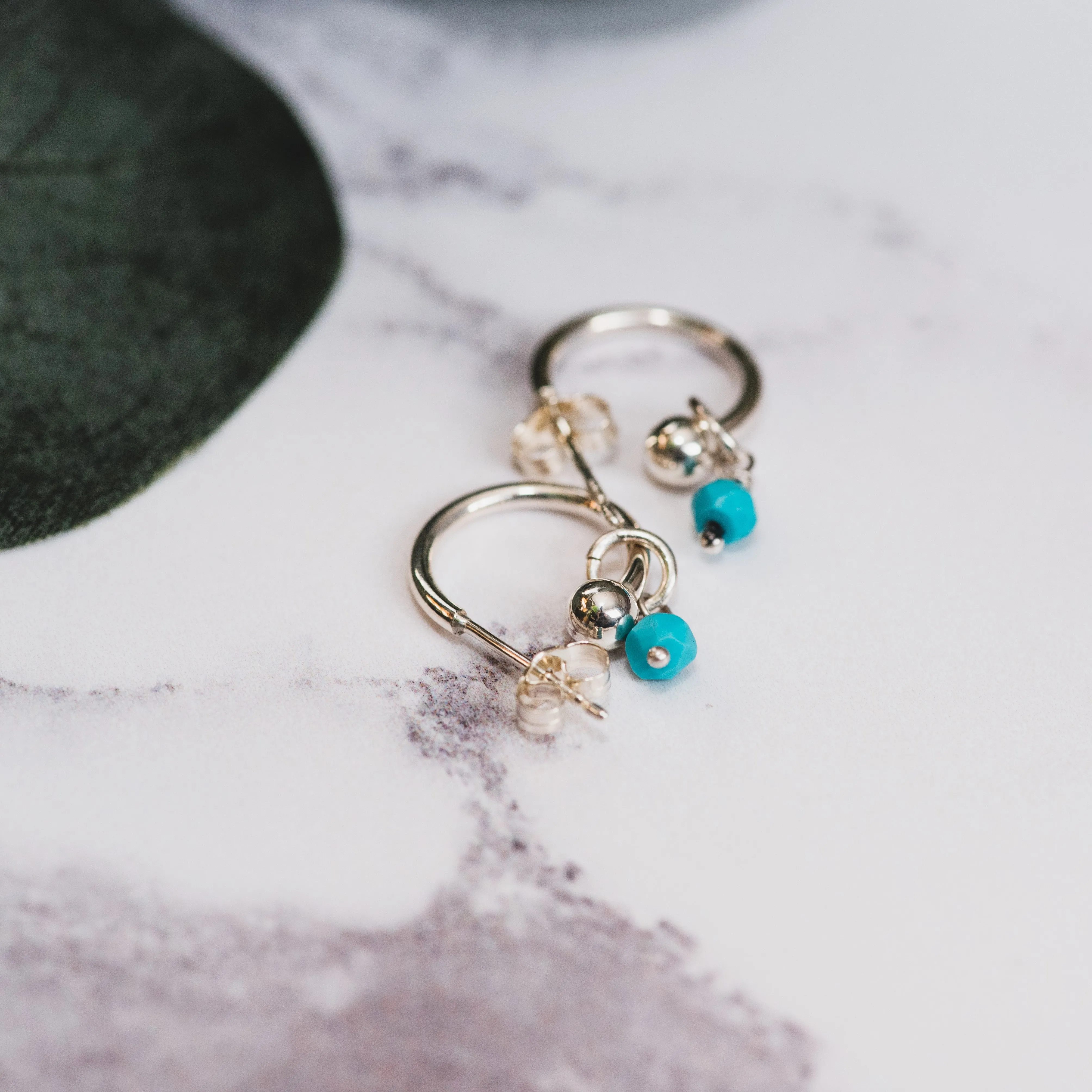 Silver Hoop Earrings with Birthstone