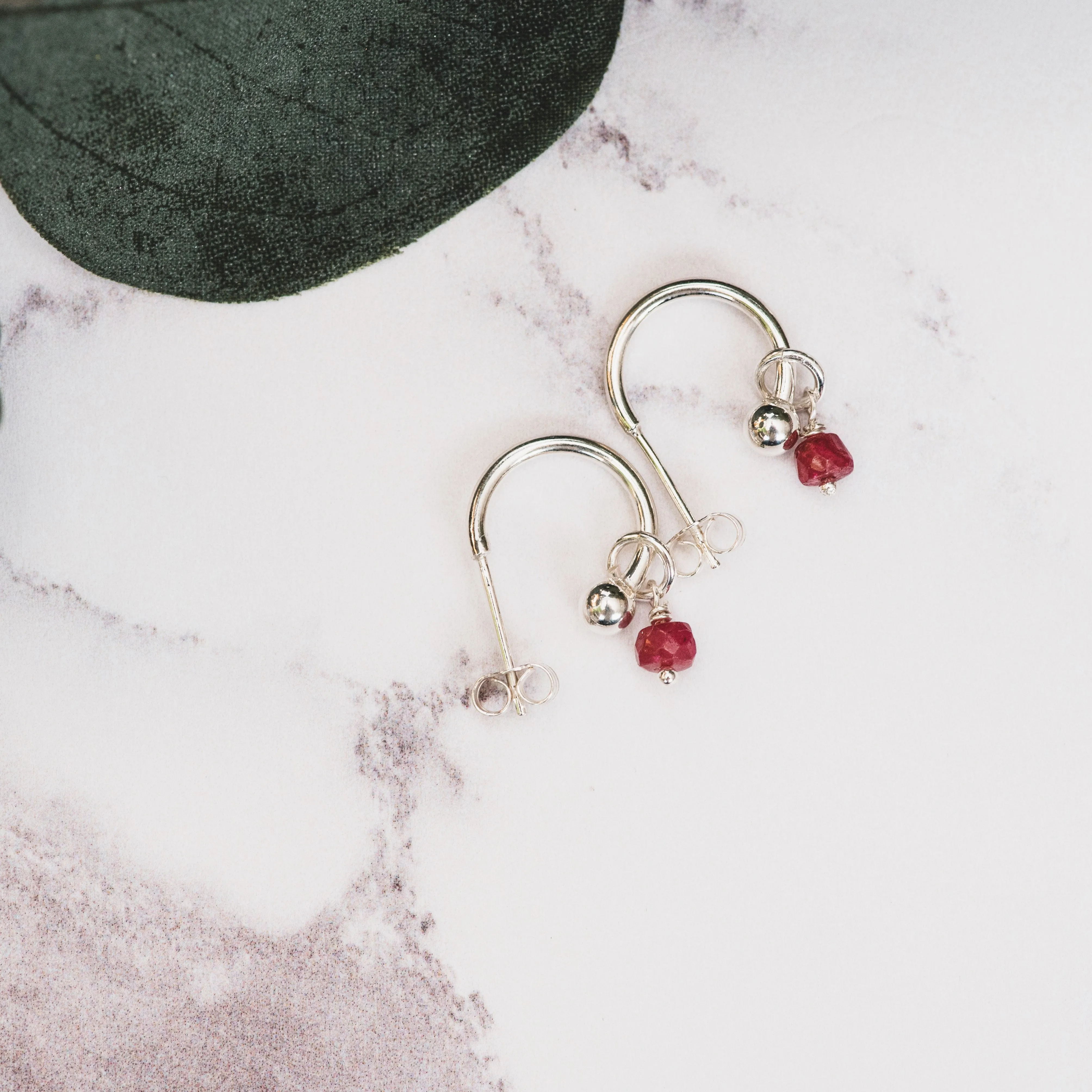 Silver Hoop Earrings with Birthstone