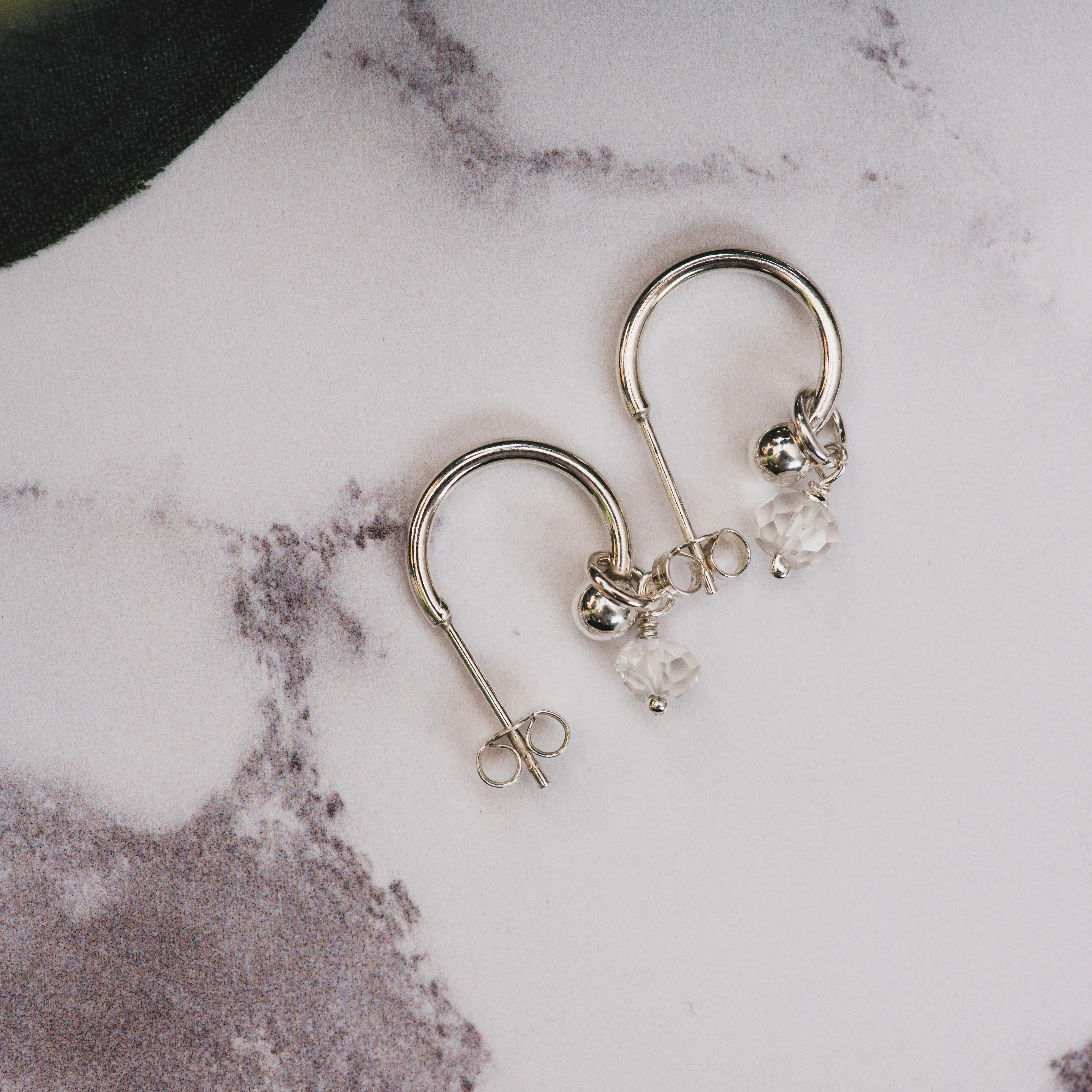 Silver Hoop Earrings with Birthstone