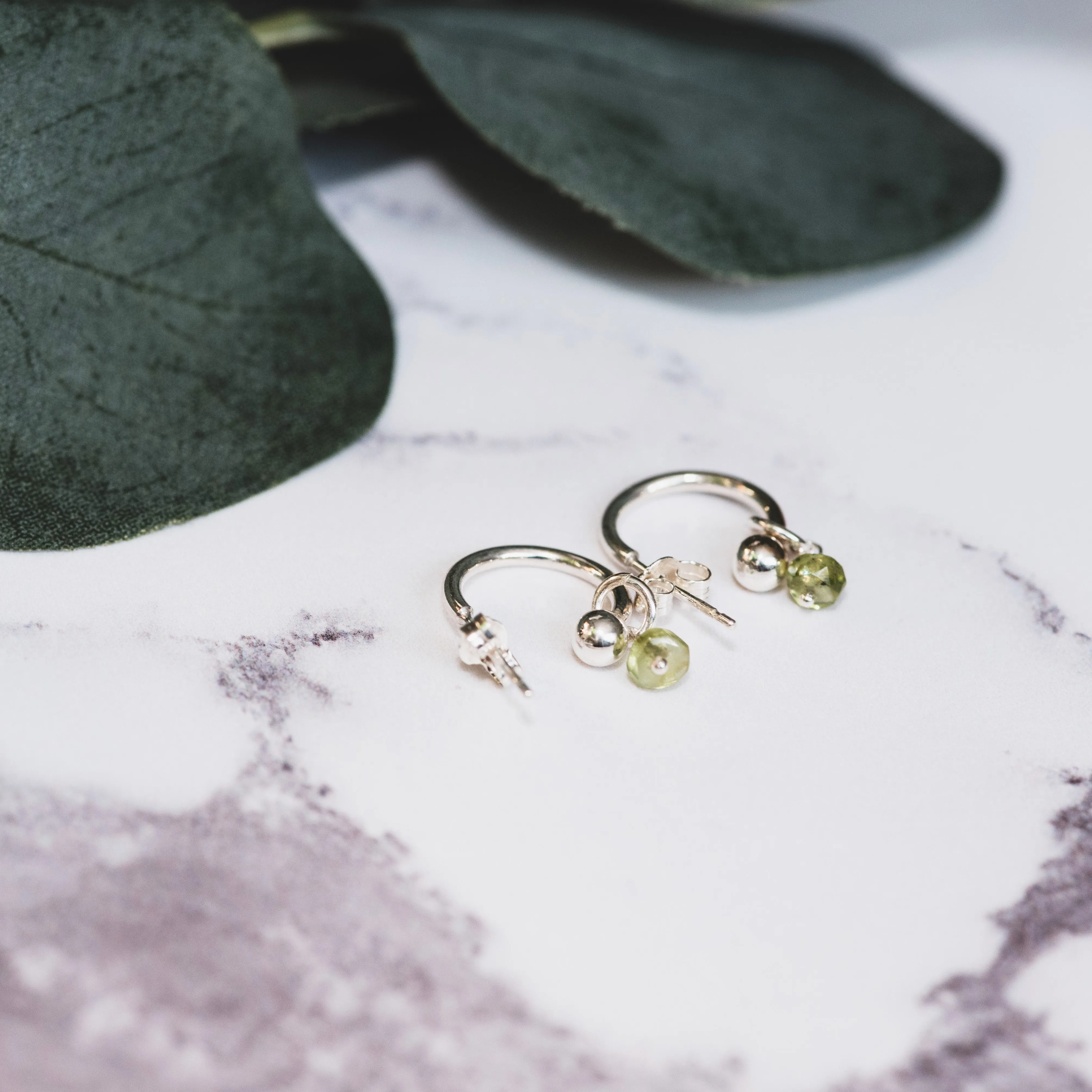 Silver Hoop Earrings with Birthstone
