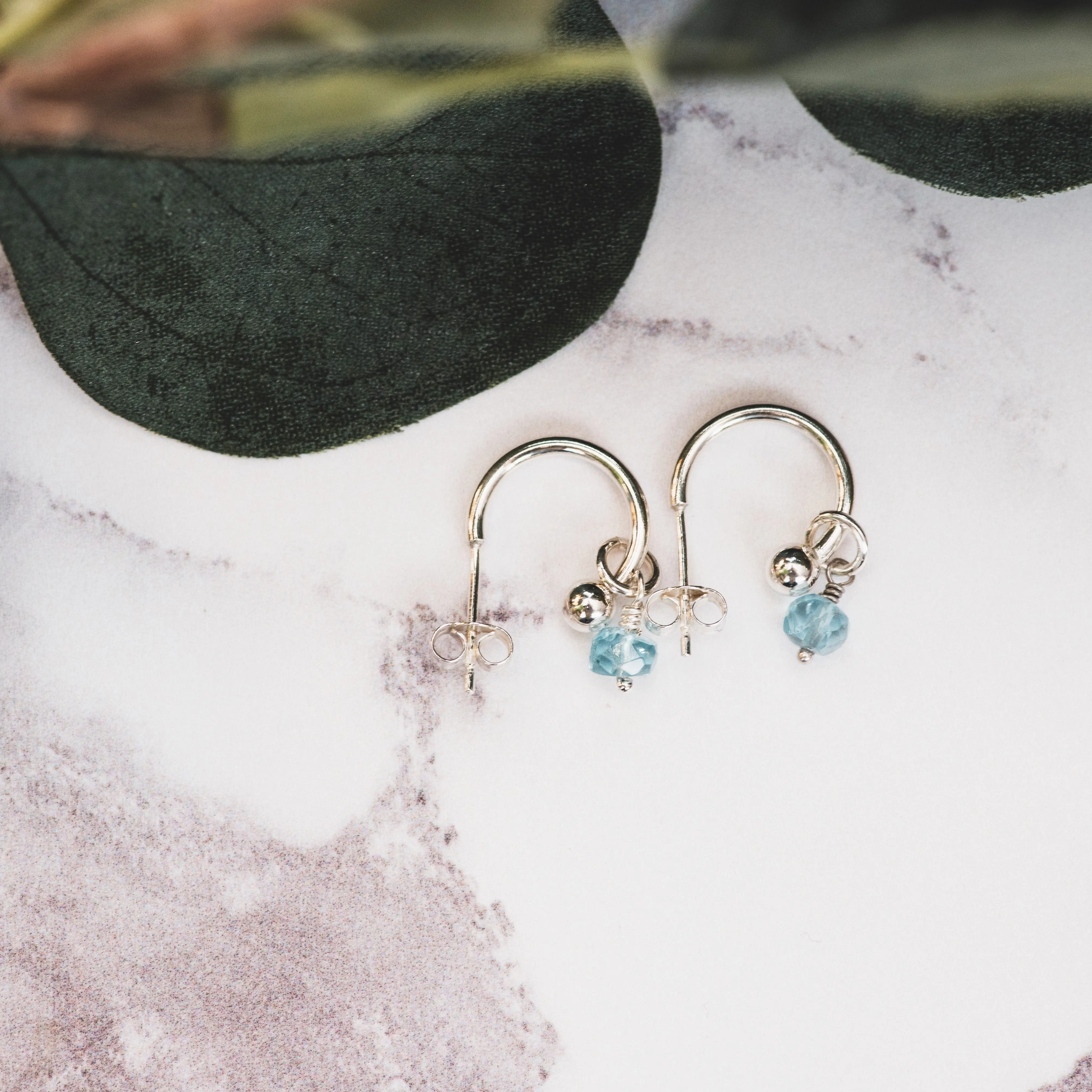 Silver Hoop Earrings with Birthstone