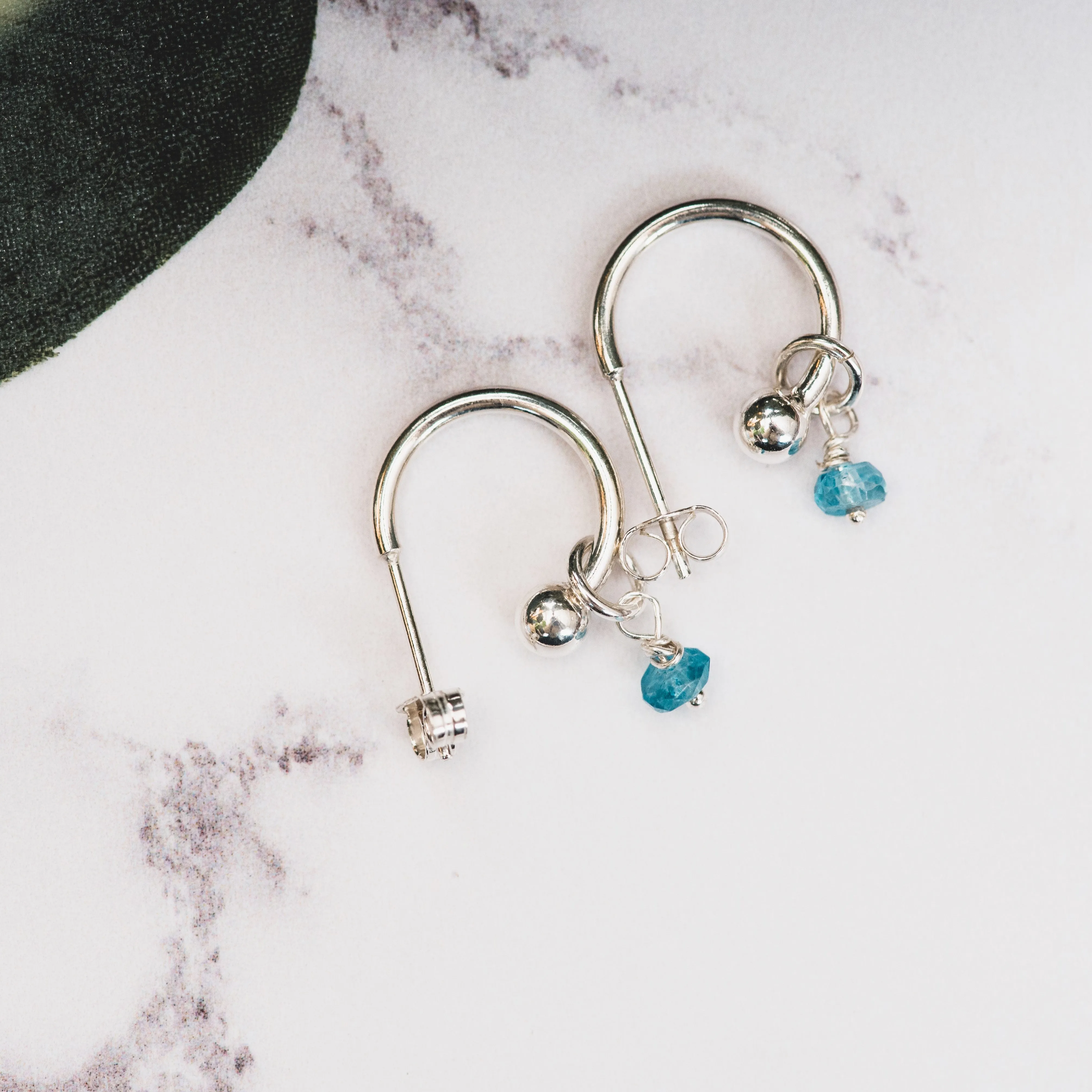 Silver Hoop Earrings with Birthstone