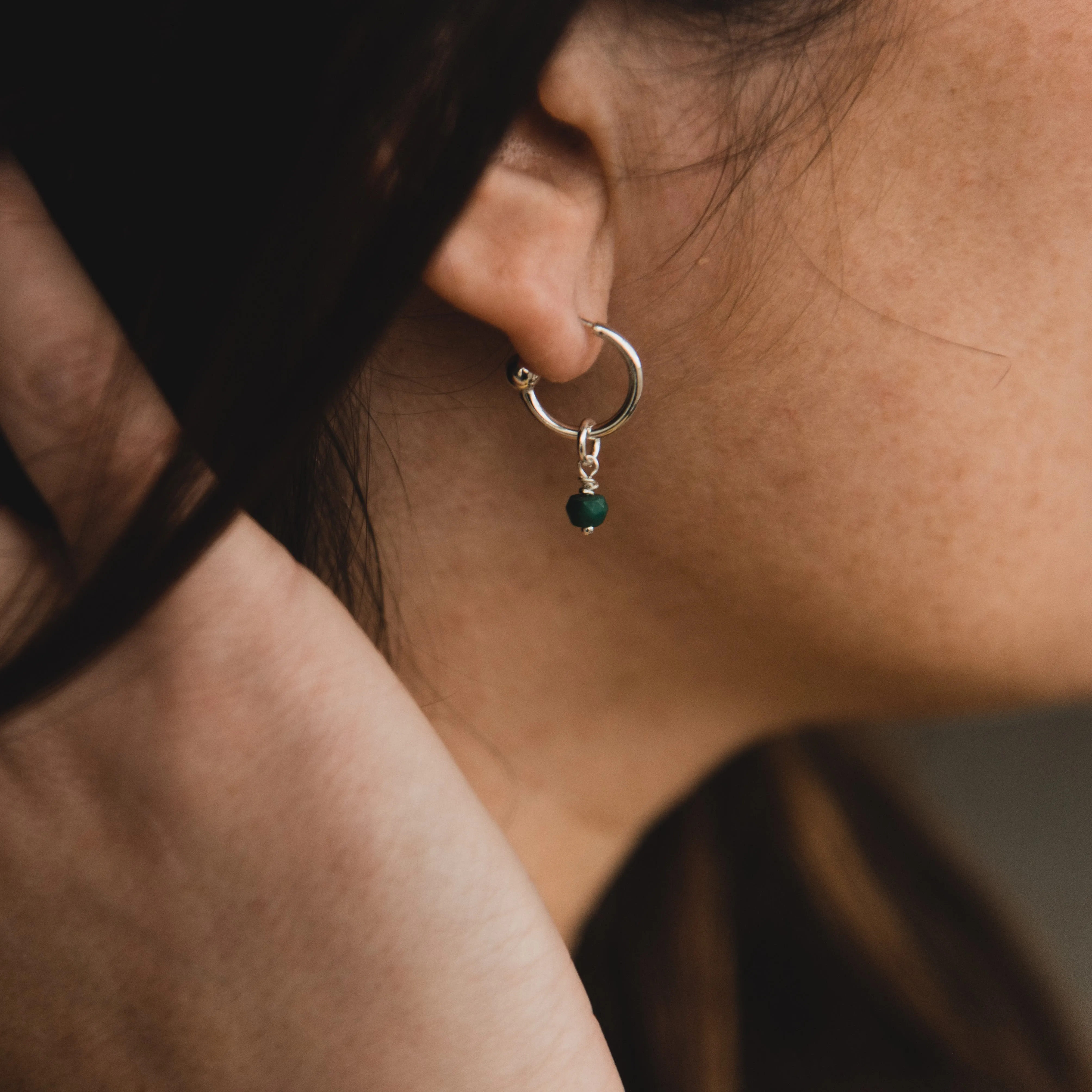 Silver Hoop Earrings with Birthstone