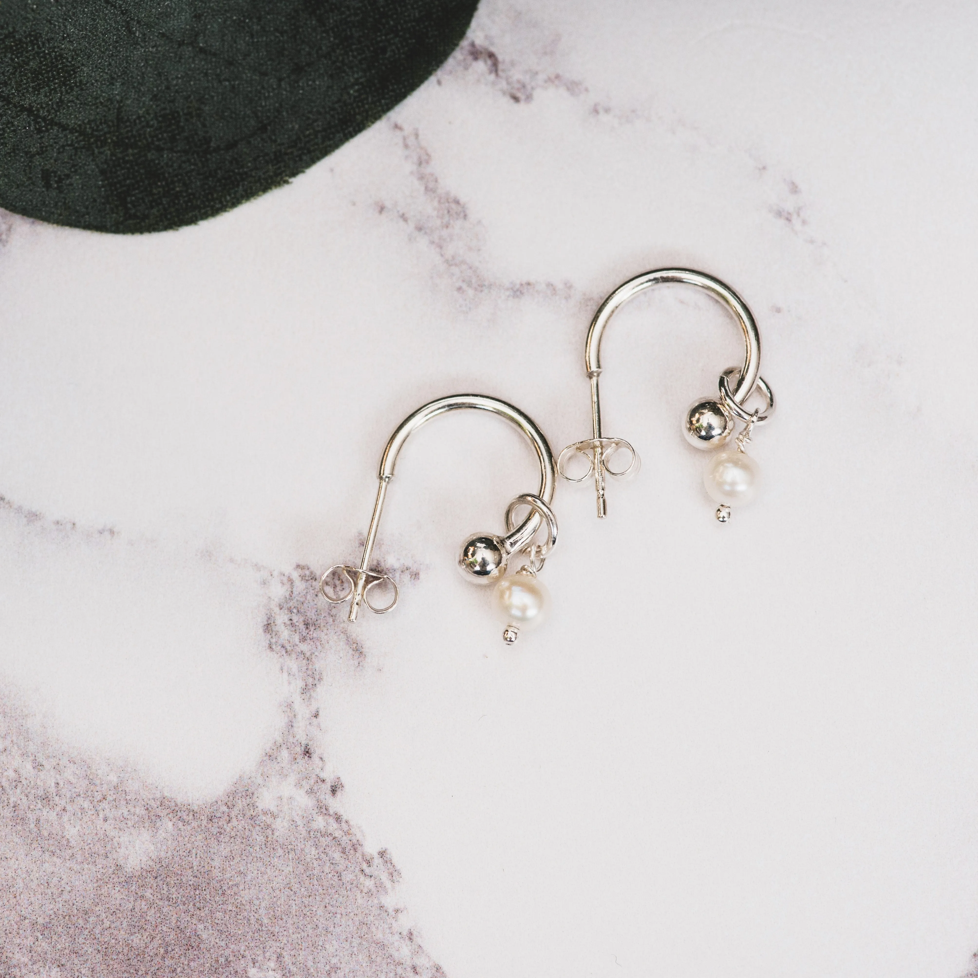 Silver Hoop Earrings with Birthstone