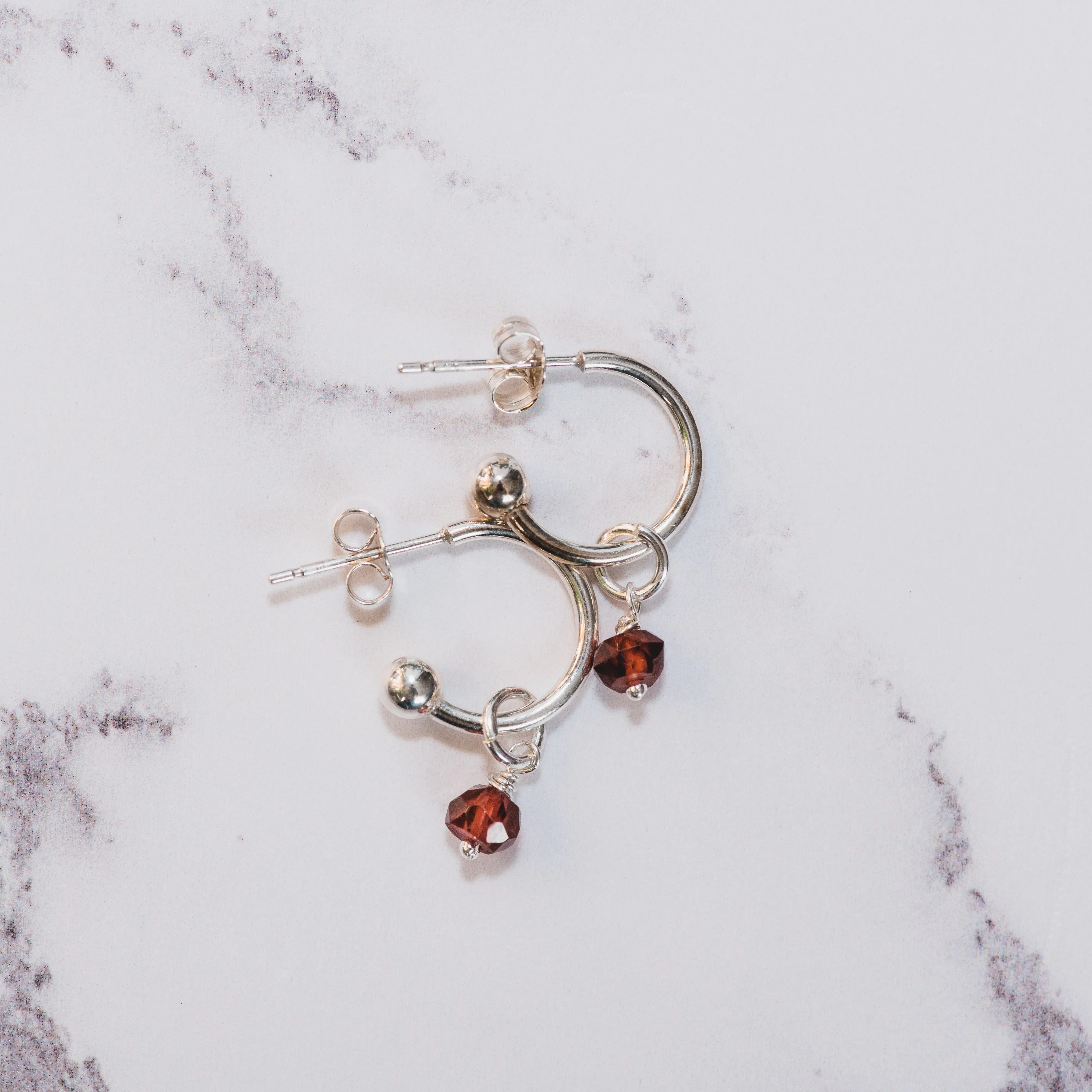 Silver Hoop Earrings with Birthstone