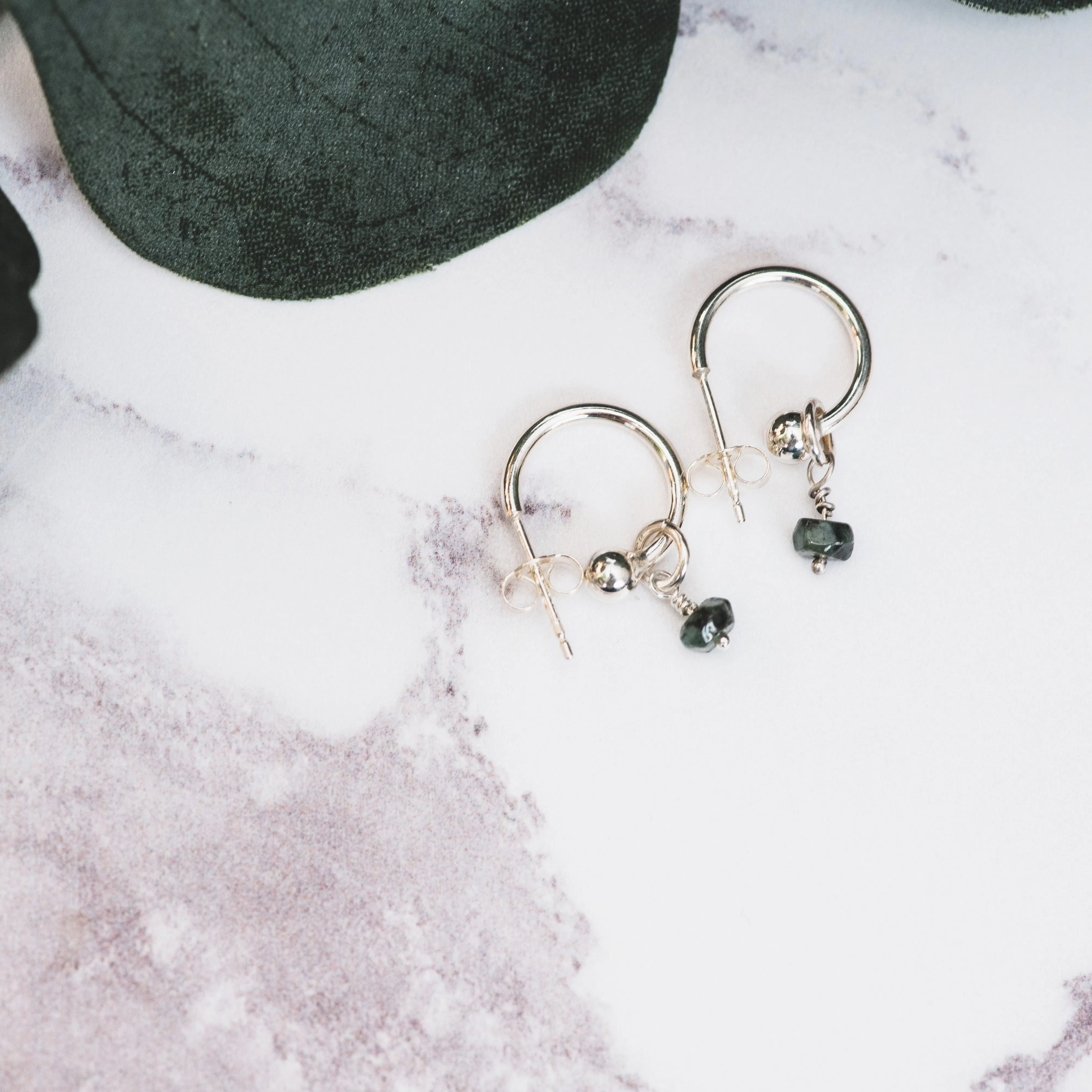 Silver Hoop Earrings with Birthstone