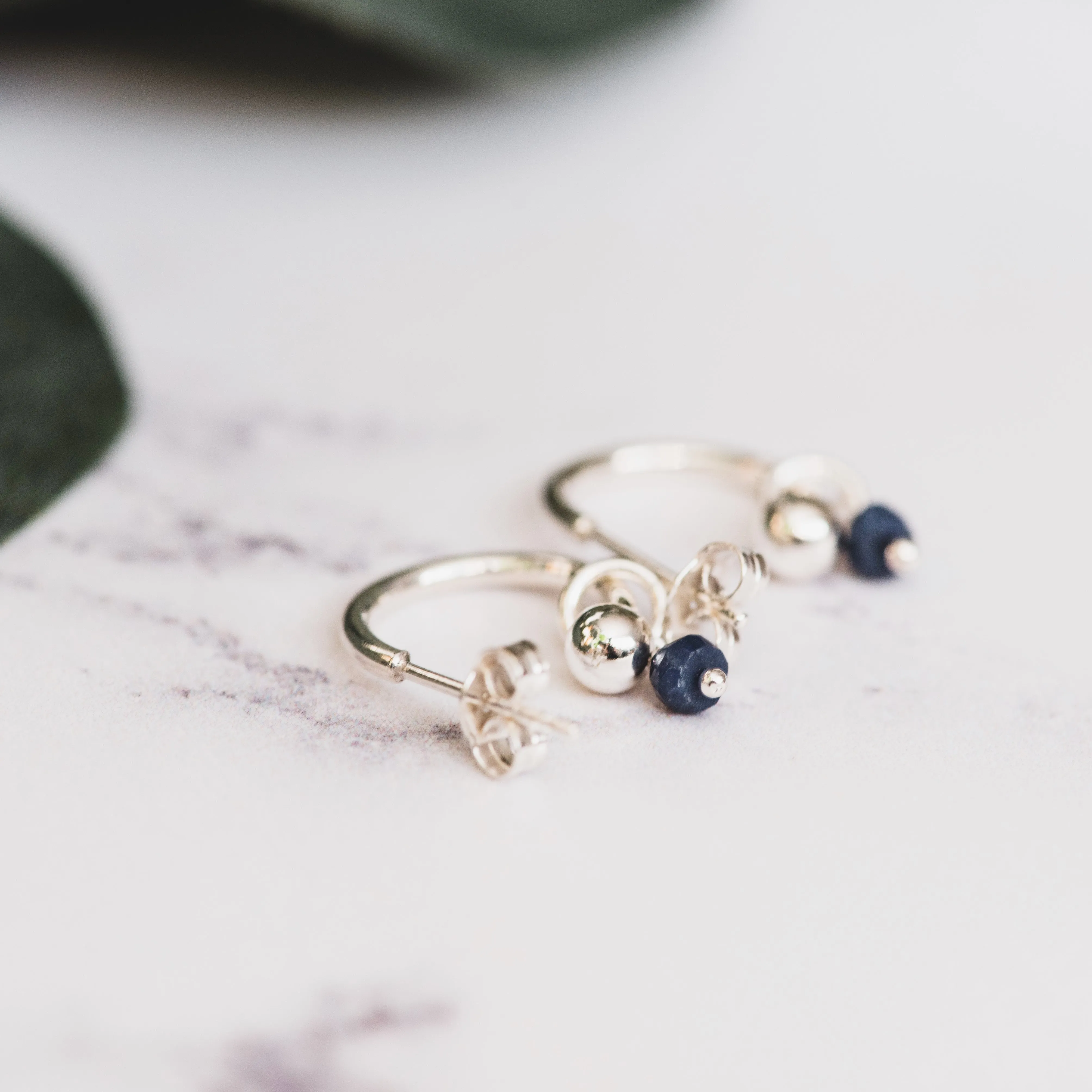 Silver Hoop Earrings with Birthstone
