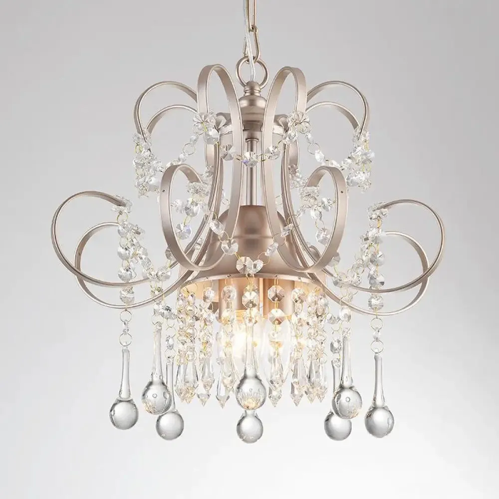 Sleek 3-Light Crystal Chandelier Pendant in Champagne for Living Room Ceiling