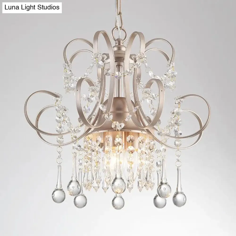 Sleek 3-Light Crystal Chandelier Pendant in Champagne for Living Room Ceiling