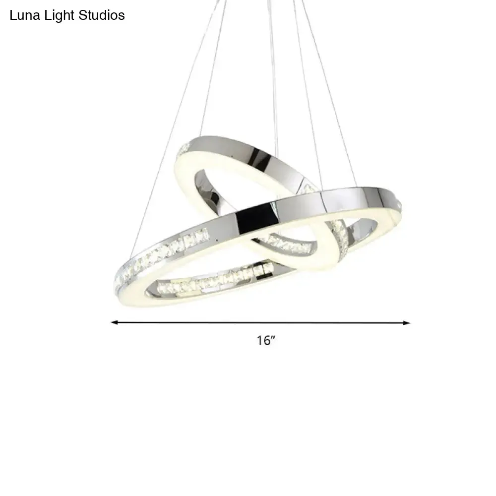 Sleek Chrome Pendant Ceiling Light with Crystal LED Chandelier, in Warm/White/Natural Light, Various Sizes Available