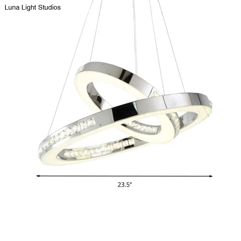 Sleek Chrome Pendant Ceiling Light with Crystal LED Chandelier, in Warm/White/Natural Light, Various Sizes Available