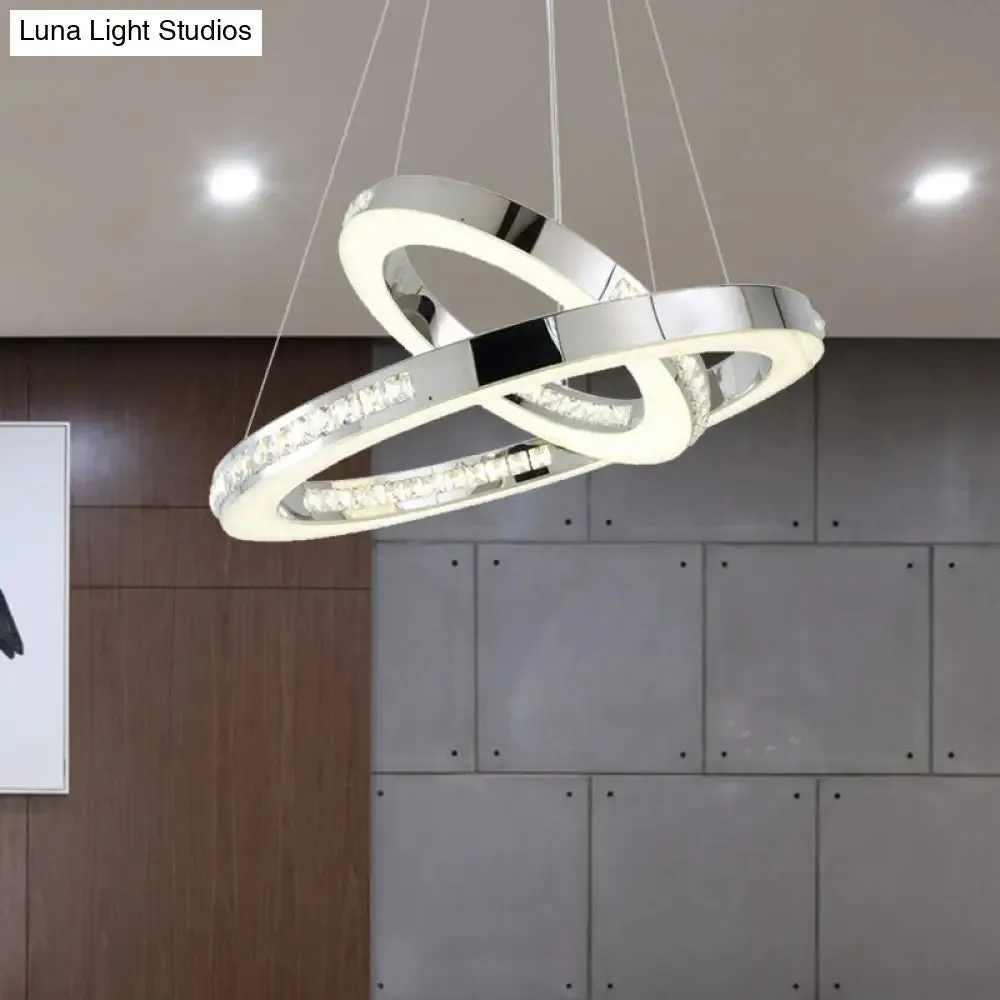 Sleek Chrome Pendant Ceiling Light with Crystal LED Chandelier, in Warm/White/Natural Light, Various Sizes Available