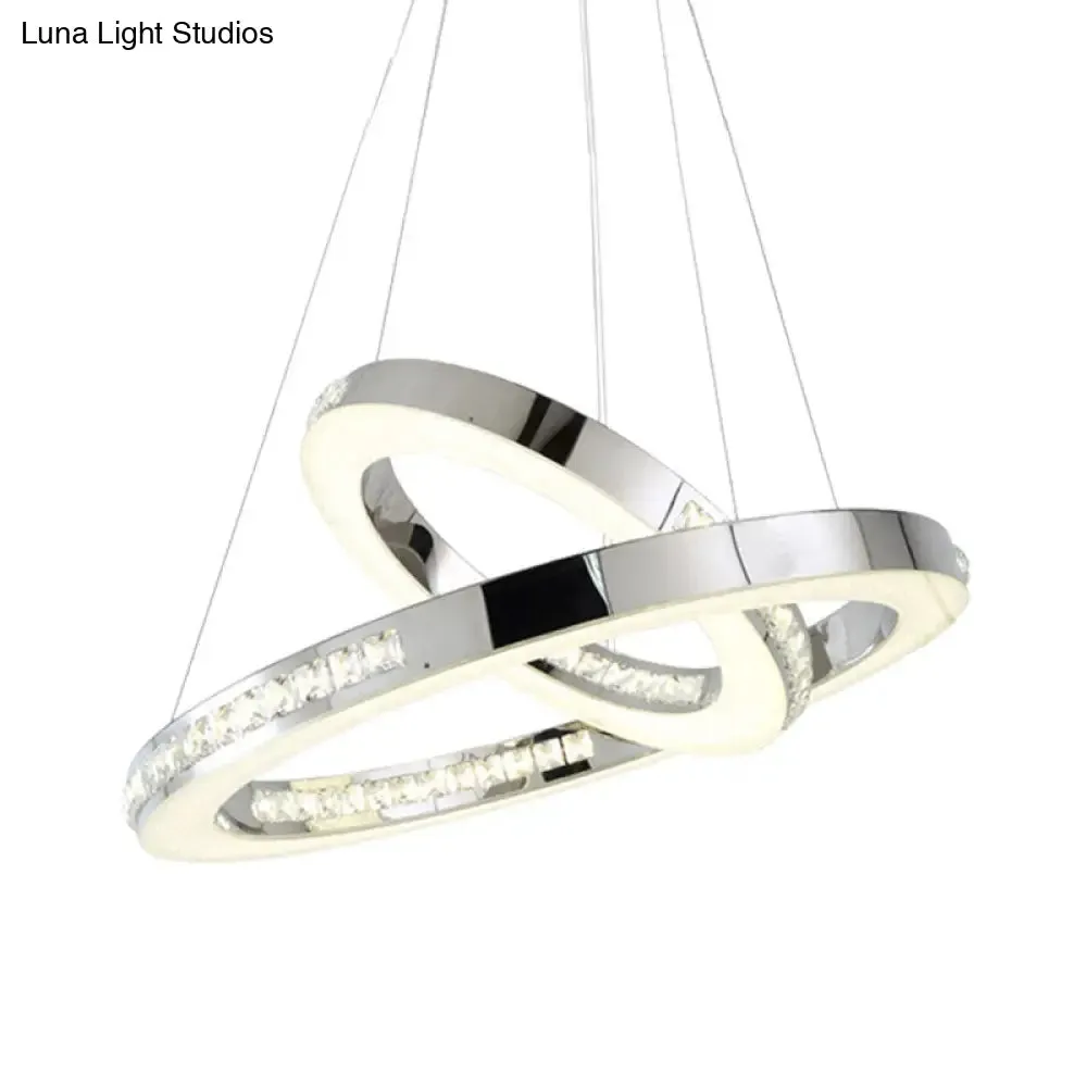 Sleek Chrome Pendant Ceiling Light with Crystal LED Chandelier, in Warm/White/Natural Light, Various Sizes Available