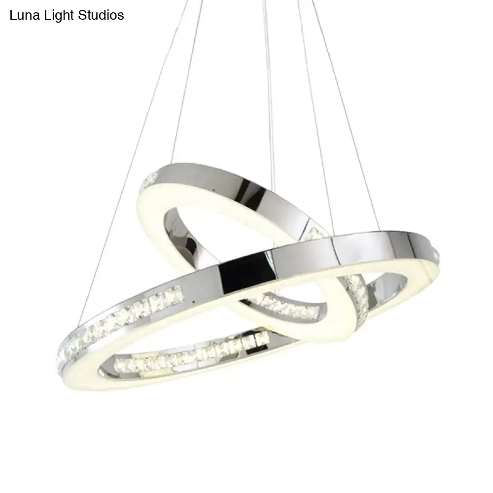 Sleek Chrome Pendant Ceiling Light with Crystal LED Chandelier, in Warm/White/Natural Light, Various Sizes Available