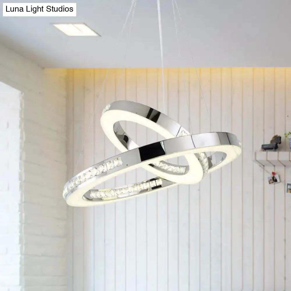 Sleek Chrome Pendant Ceiling Light with Crystal LED Chandelier, in Warm/White/Natural Light, Various Sizes Available