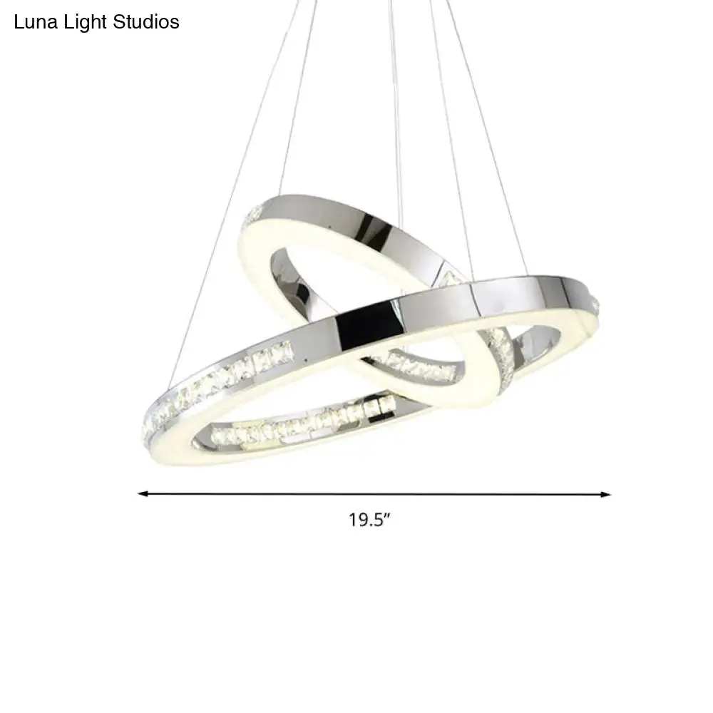 Sleek Chrome Pendant Ceiling Light with Crystal LED Chandelier, in Warm/White/Natural Light, Various Sizes Available