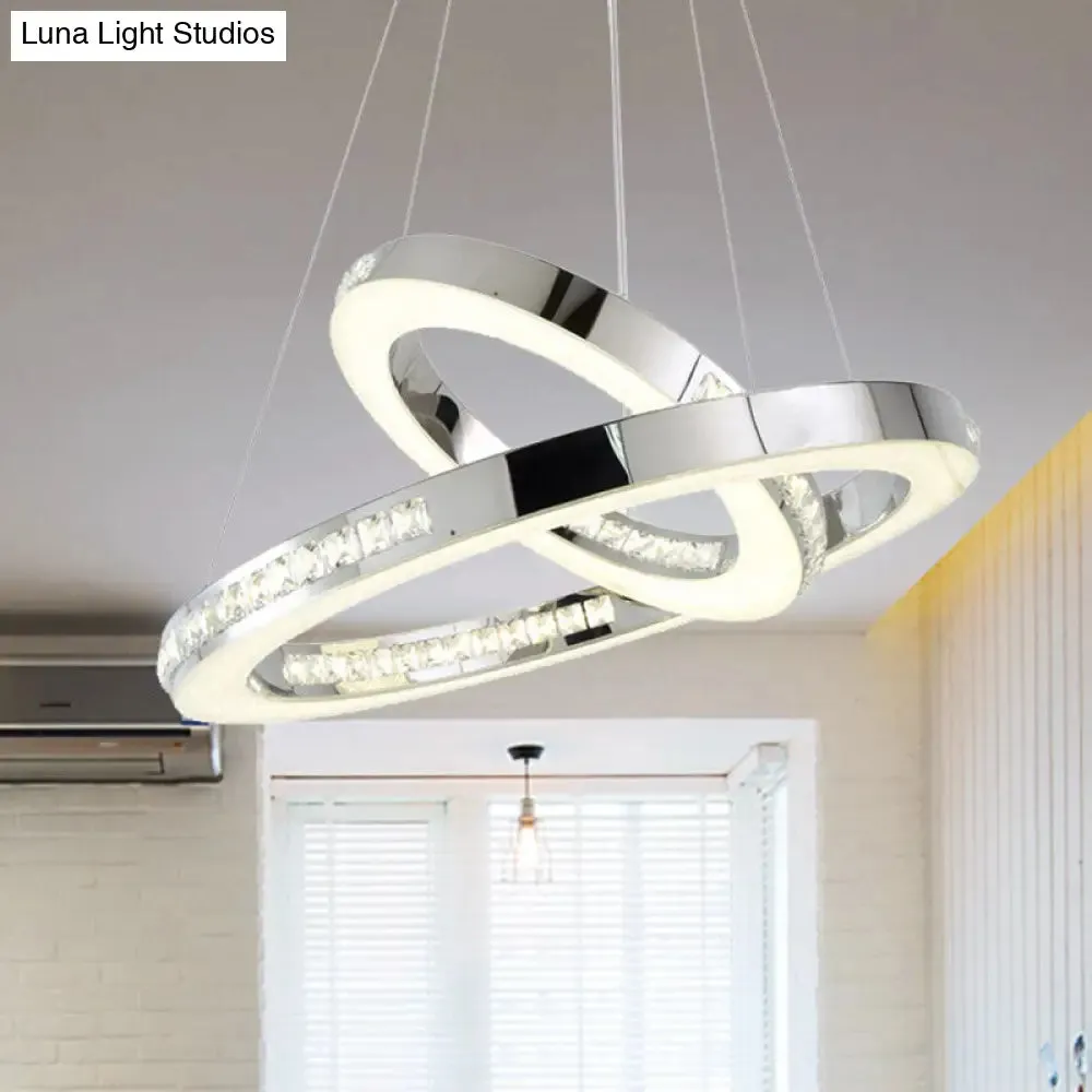 Sleek Chrome Pendant Ceiling Light with Crystal LED Chandelier, in Warm/White/Natural Light, Various Sizes Available