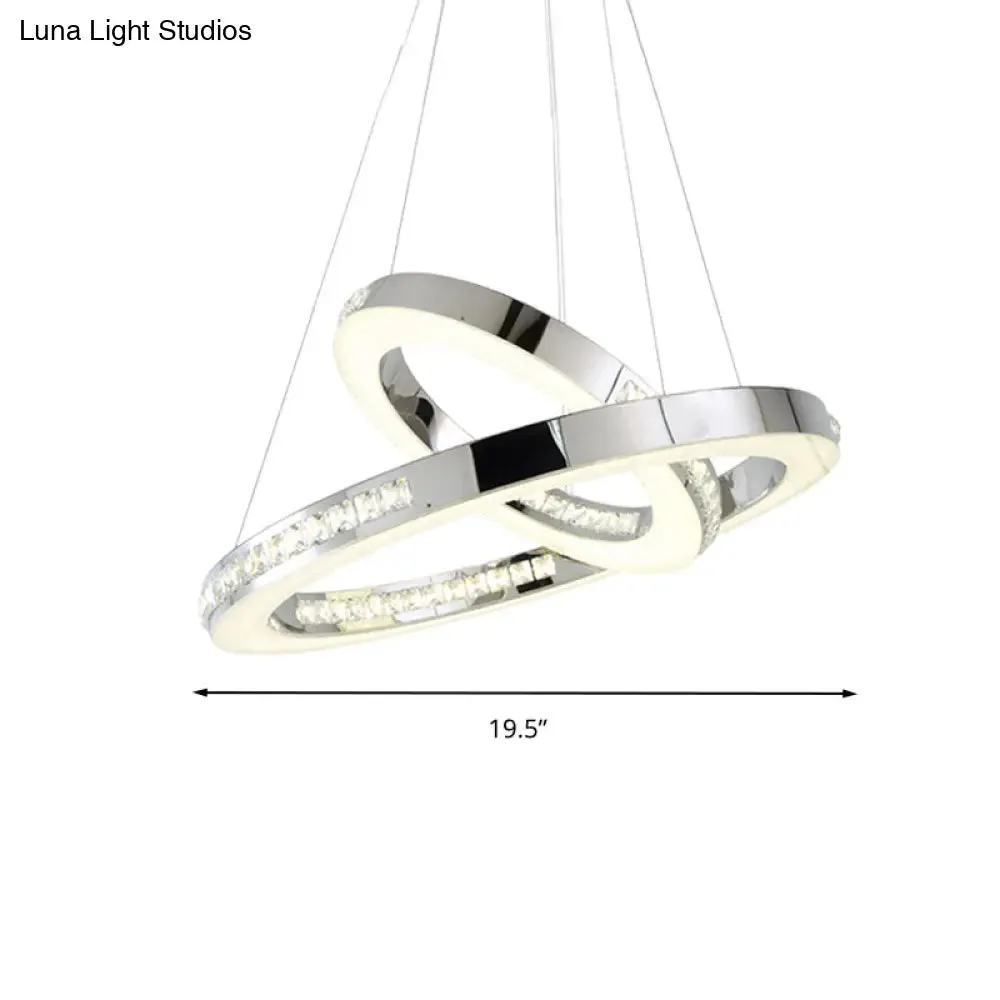 Sleek Chrome Pendant Ceiling Light with Crystal LED Chandelier, in Warm/White/Natural Light, Various Sizes Available