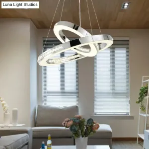 Sleek Chrome Pendant Ceiling Light with Crystal LED Chandelier, in Warm/White/Natural Light, Various Sizes Available