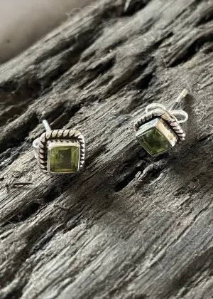 Solid Silver Peridot Square Stud Earrings
