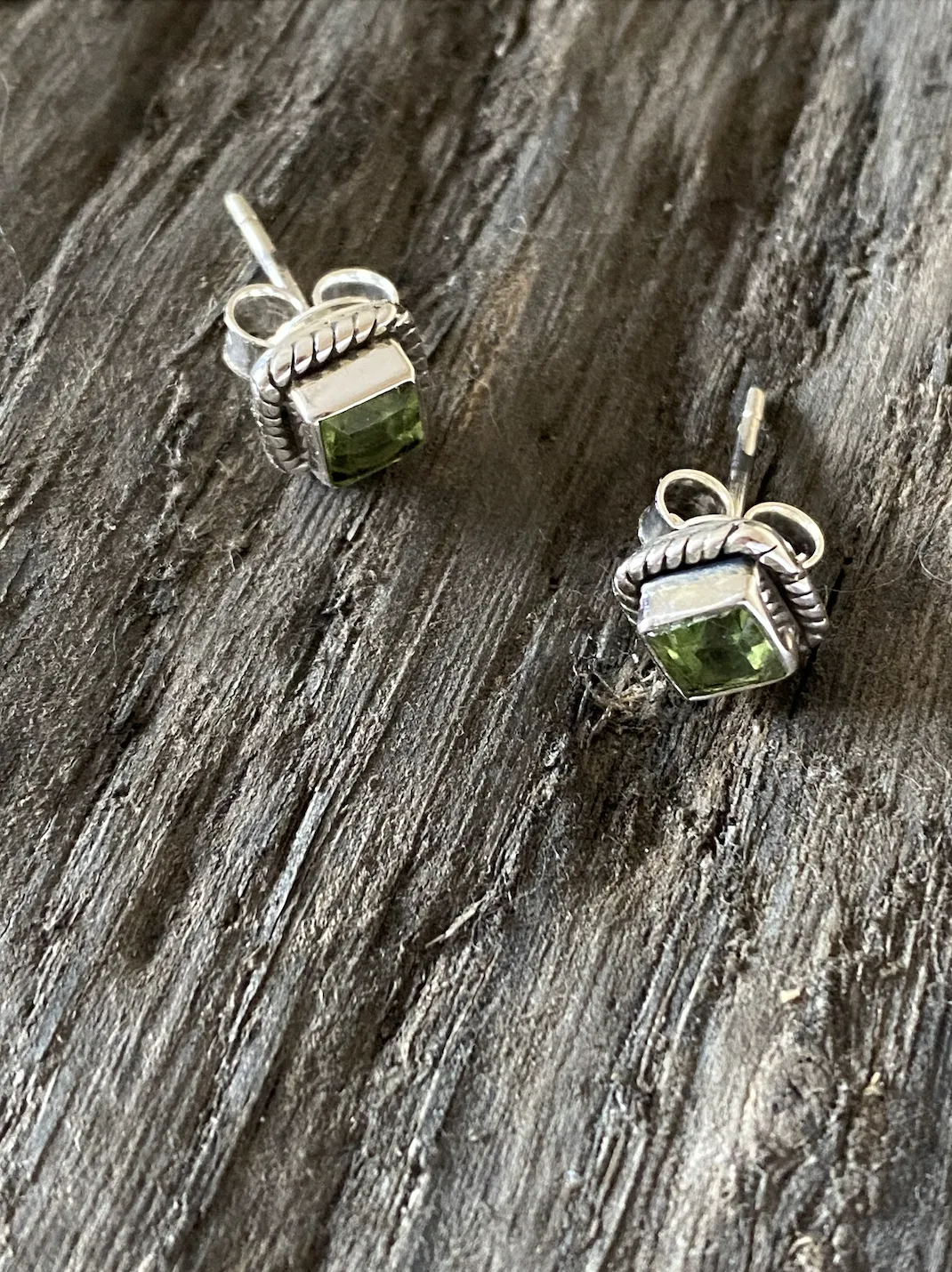 Solid Silver Peridot Square Stud Earrings