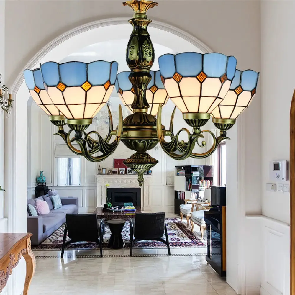 Stained Glass Chandelier with 5 Lights for Dining Room - Tiffany Bowl Ceiling Light