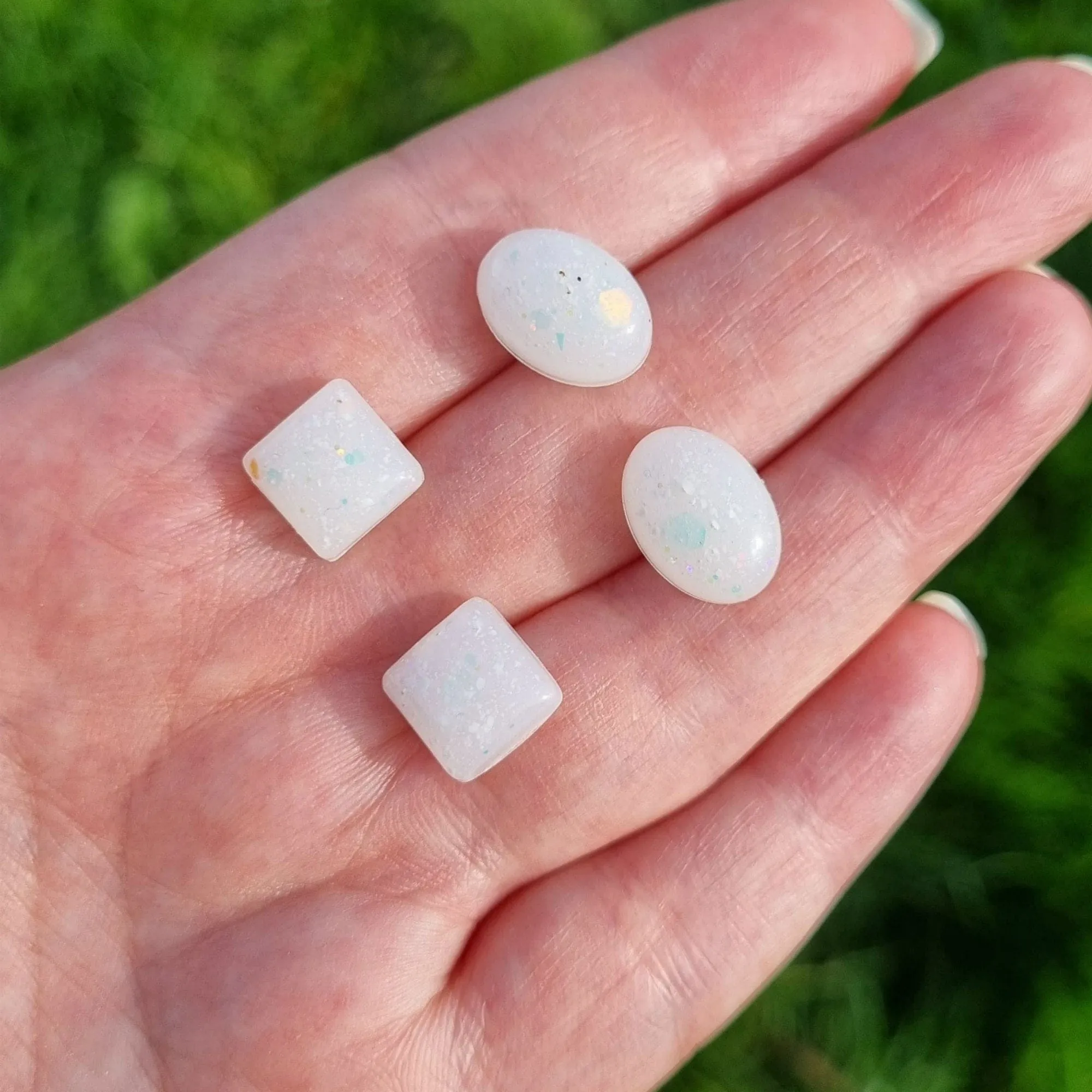 Sterling silver breastmilk stud earrings, breastmilk keepsake in various shapes and colours