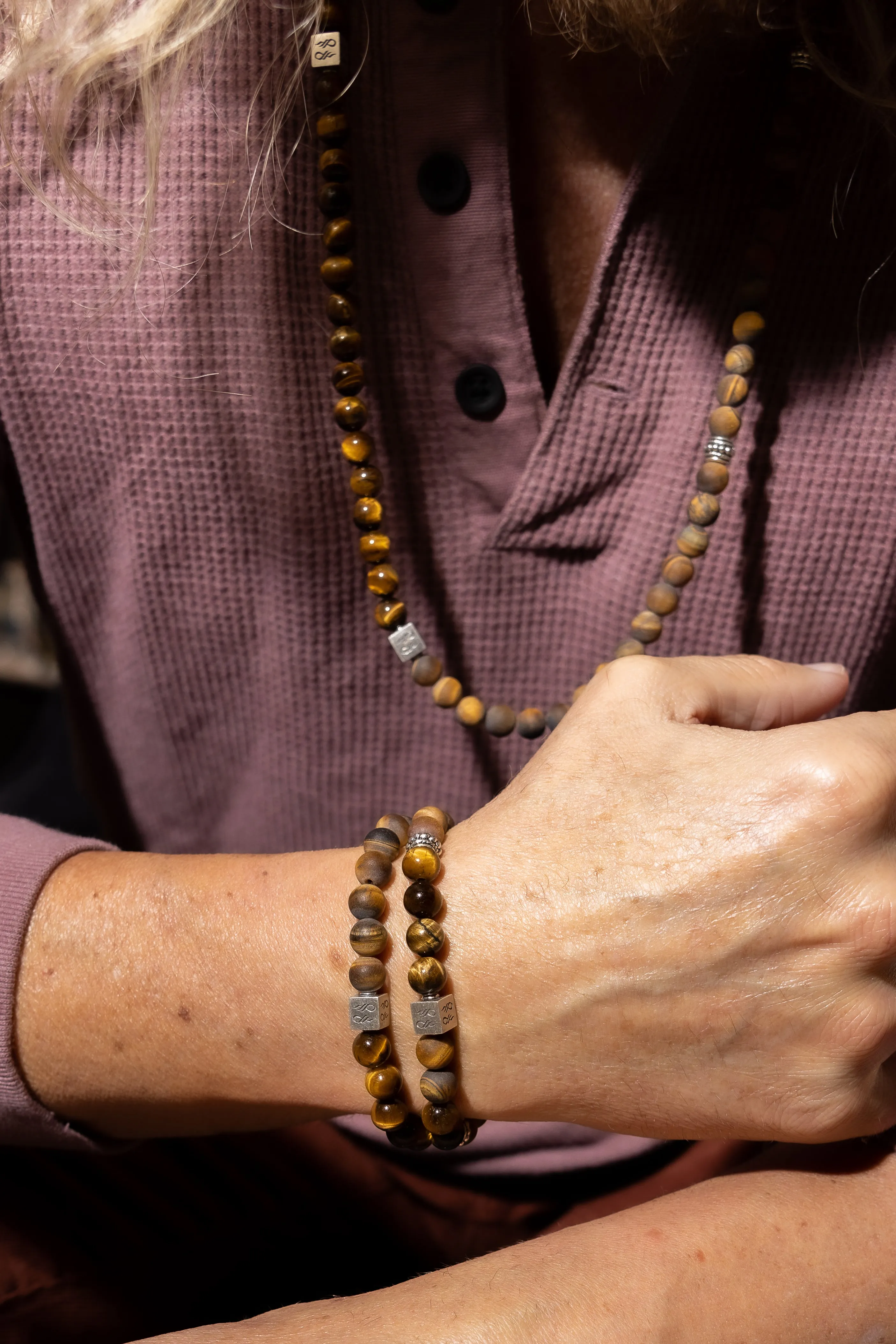 Sterling Silver Tigers Eye Gloss & Matte Natural Gemstone Bracelet