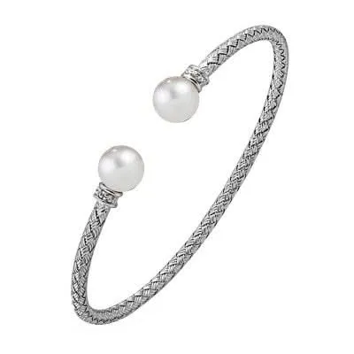 Sterling/Rhodium Finish Fresh Water Pearl Cuff Bracelet Size 7.5