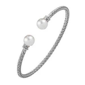 Sterling/Rhodium Finish Fresh Water Pearl Cuff Bracelet Size 7.5