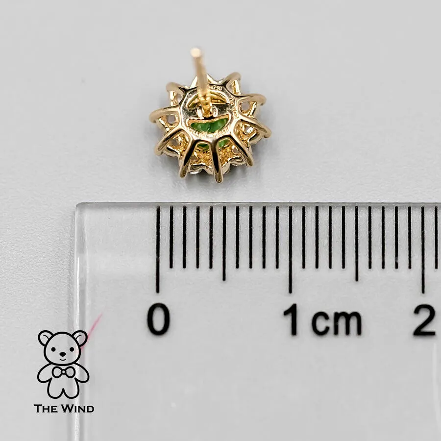 Stunning Tsavorite & Rose Cut Diamond Halo Stud Earrings 18K Yellow Gold