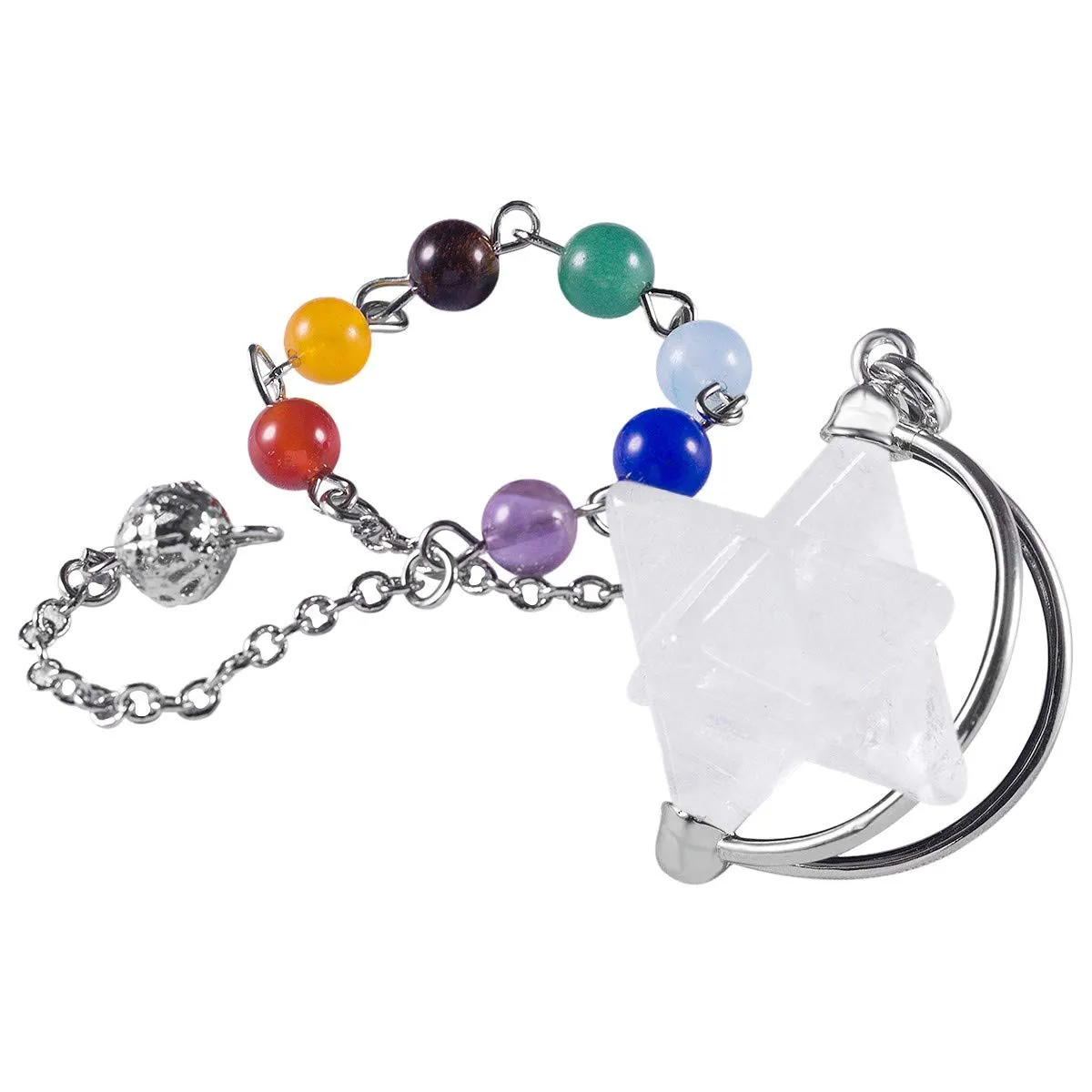 SUNYIK Rock Quartz Merkaba Star Pendulum, 7 Chakra Crystal Point Healing Reiki Dowsing Wicca Divination Tool