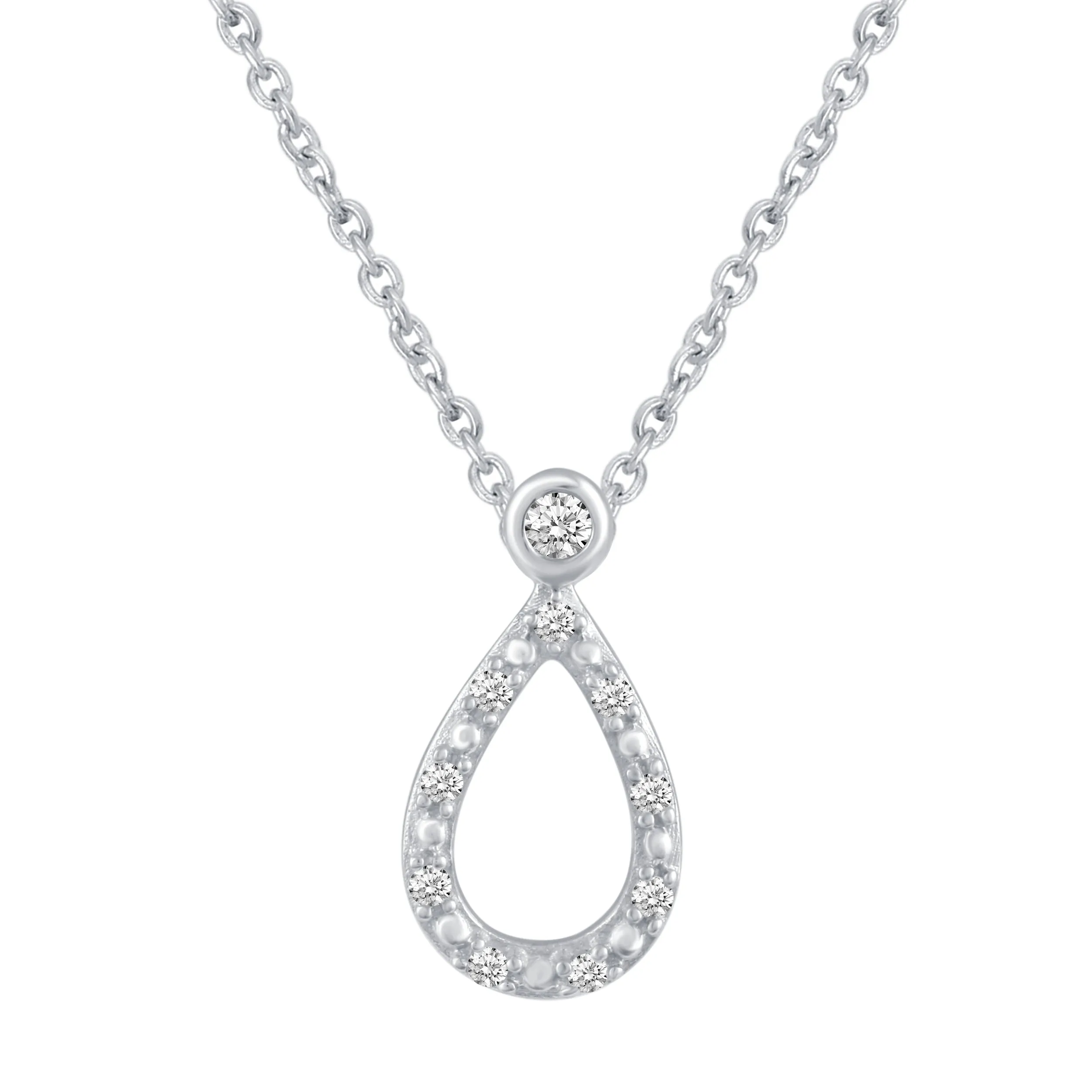 TearDrop 1/20 Cttw Natural Diamond Pendant Necklace set in 925 Sterling Silver