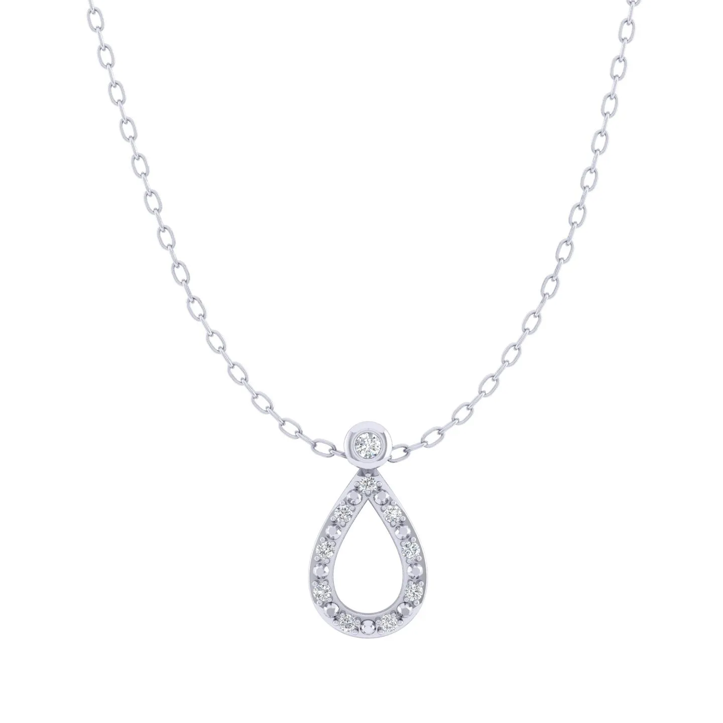 TearDrop 1/20 Cttw Natural Diamond Pendant Necklace set in 925 Sterling Silver