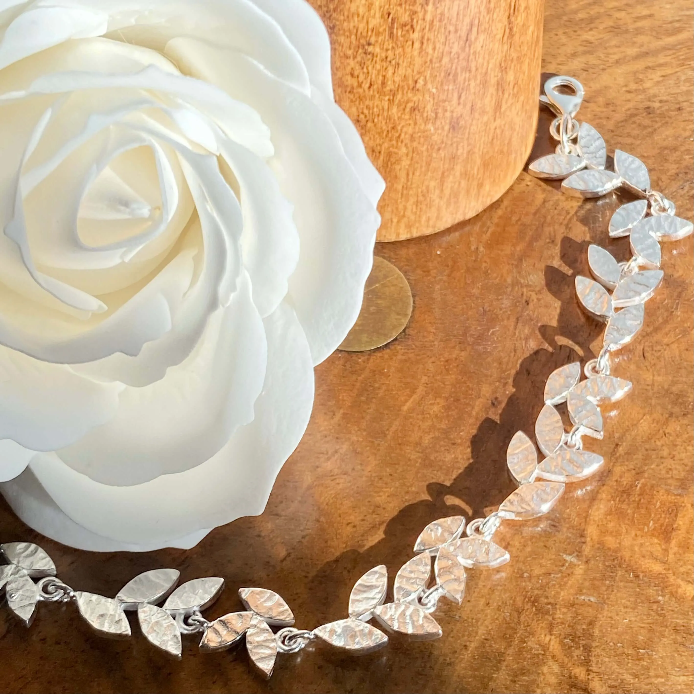 Textured Leaves Sterling Silver Bracelet