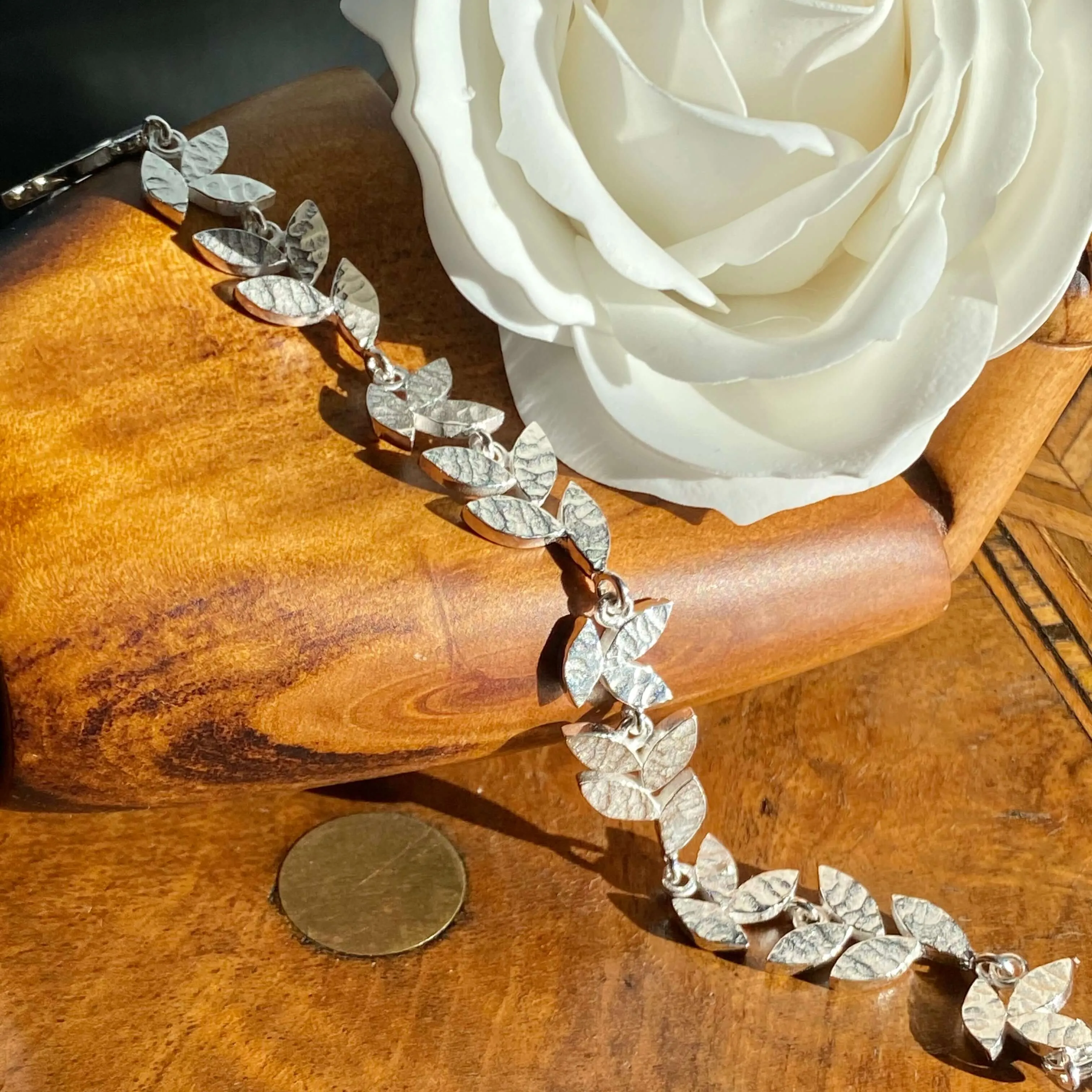 Textured Leaves Sterling Silver Bracelet