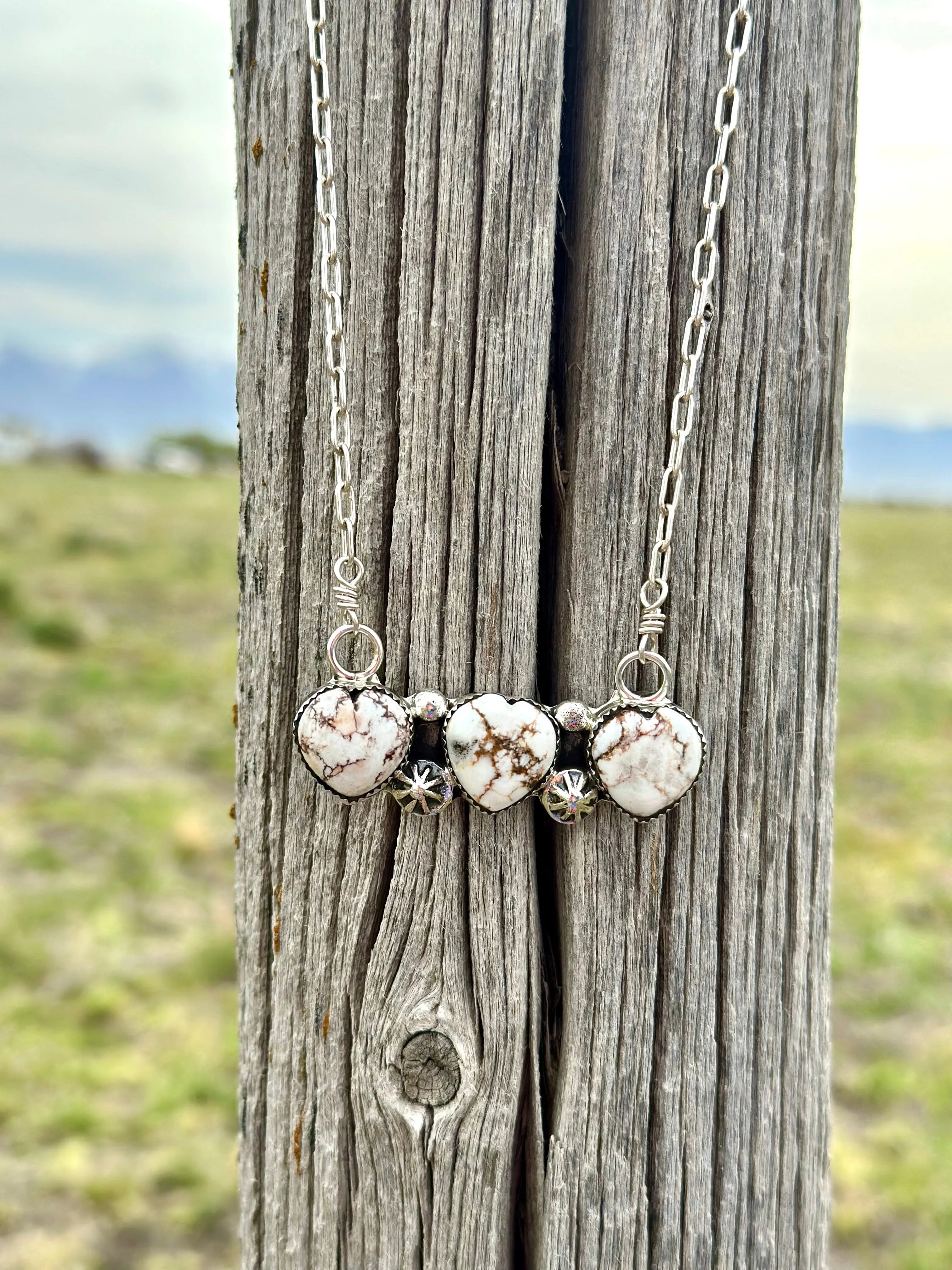 The Casa Blanco Sterling Silver Buffalo Turquoise (Real) Bar NA Hearts Necklace